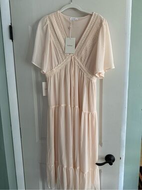 Bohme Cream Lace-Trim Tiered Maxi Dress